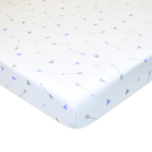 American Baby Company 100% Natural Cotton Fitted Mini Crib Sheet 38" x 24" - Silver Blue Arrow