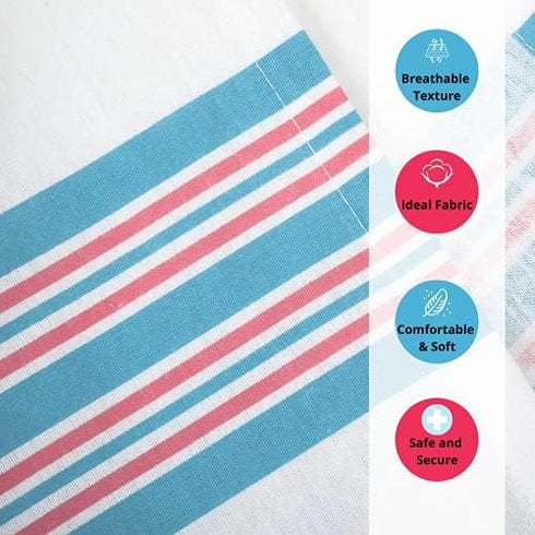 Linteum Textile 3-Pack Receiving Hospital Baby Blankets, 100% Cotton, Classic White with Blue & Pink Stripes (30x40 in)