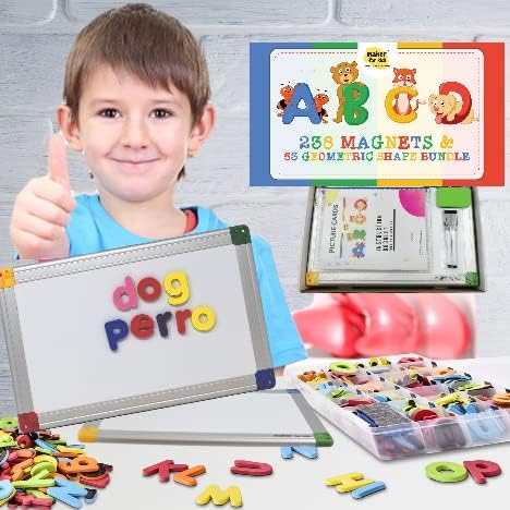 291Pcs ABC Magnets Board Magnetic Letters and Numbers Maker for Kids with Double-Side Drawing Whiteboard