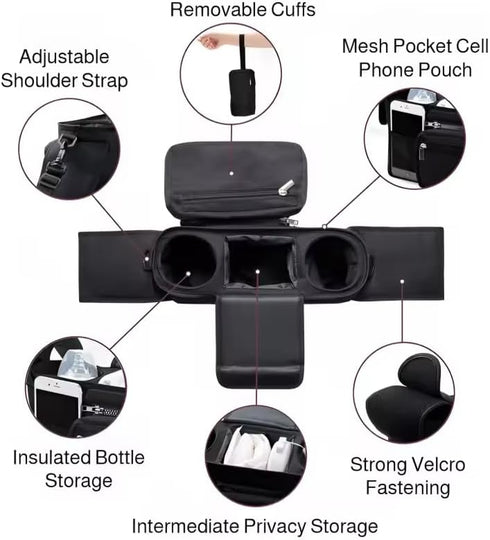 PandaEar Universal Stroller Organizer with Insulated Cup Holders, Parent Console Caddy with Detachable Shoulder Strap