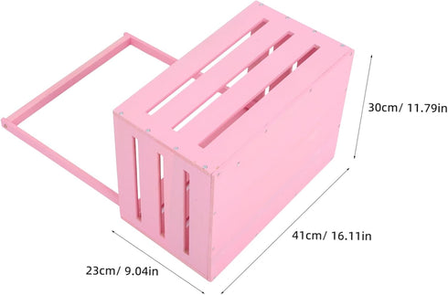 UPKOCH Wooden Storage Crate with Handle Versatile Organizer for Shower Newborns Dolls Pets Space Efficient Pink Storage