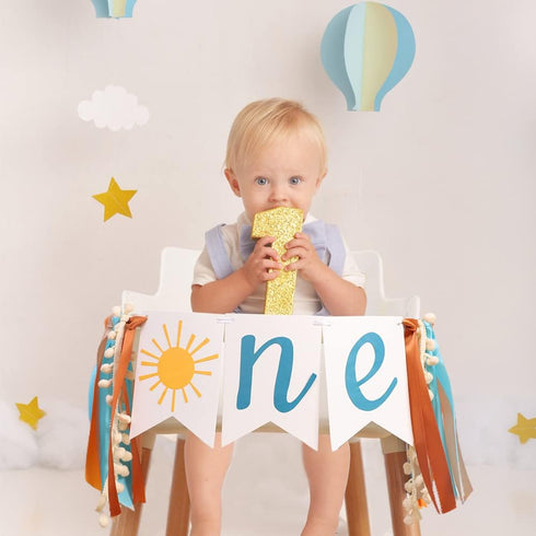 MADENG 1st You Are My Sunshine High Chair Banner - Sun Themed First Birthday Party Decorations For Boy, Boho Sun