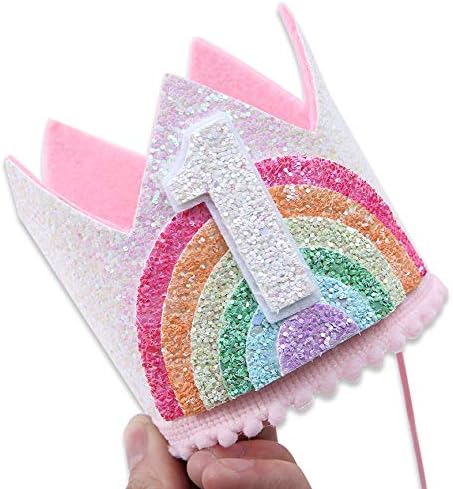 WAWUO Birthday Rainbow Girl Crown, Birthday Hat for Event Party Supplies