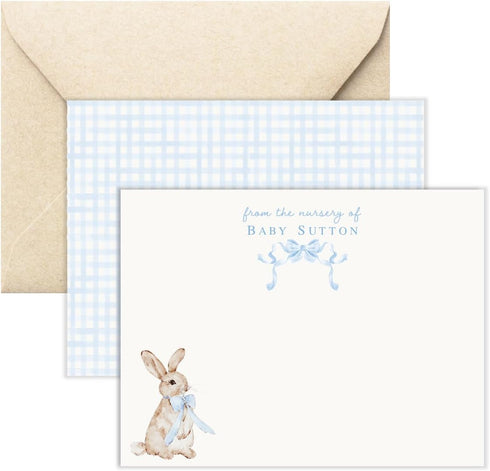 Personalized Bunny Baby Shower Thank You Cards Custom Watercolor Rabbit Nursery Stationery,