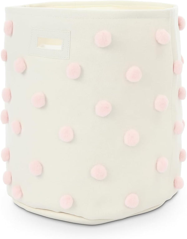 Sunnymove Pink 17.5" D x 20.8" H Pom Pom Basket Bin Large Cotton