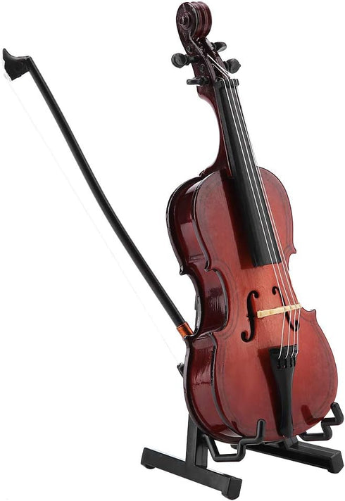 5.5in Dollhouse Miniature Wooden Cello with Bow Stand & Case, Musical Instrument Accessories Gifts