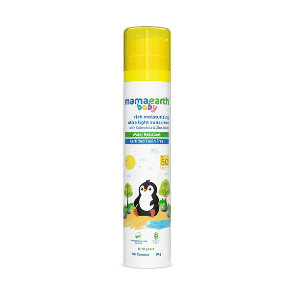 Mamaearth Moisturizing Ultra Light SPF 50 Baby Sunscreen Lotion with PA++++ |