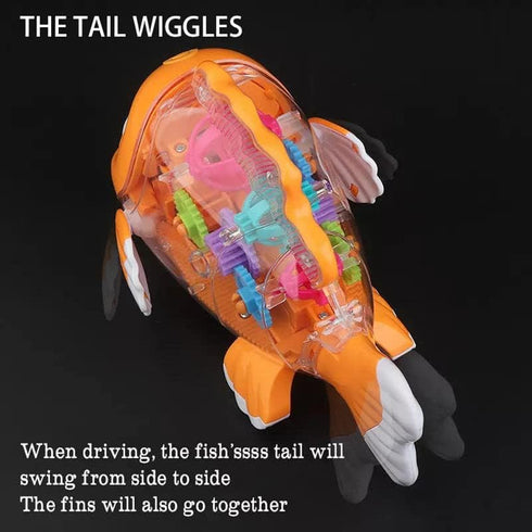 Nenekal Transparent Electric Gear Gold Fish Toddler Toys - Music & Lights with Bump and Go Technology for Babies Tummy