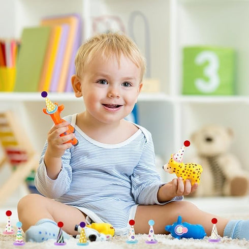 Mini Party Hats for Stuffed Animals Figures Cute Cake Cone Birthday Party Hats with Pom Poms Tiny Party Hats