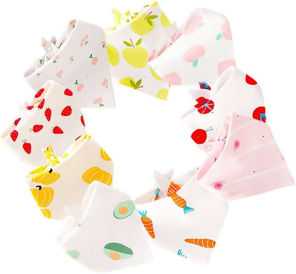 9 Pcs 100% Cotton Baby Bandana Drool Bibs for Boy and Girl - Perfect for Drooling, Teething, and Feeding