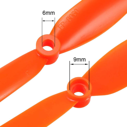 8060 8x6 Inch 2-Vane 10pcs uxcell RC Propellers CW Fixed-Wing for Airplane Toy, Nylon Orange with Adapter Rings