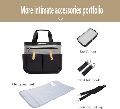 Diaper Bag Tote with Changing Pad and Stroller Bag, Baby Travel Diaper Tote for Mom and Dad,Shoulder Handbag Black