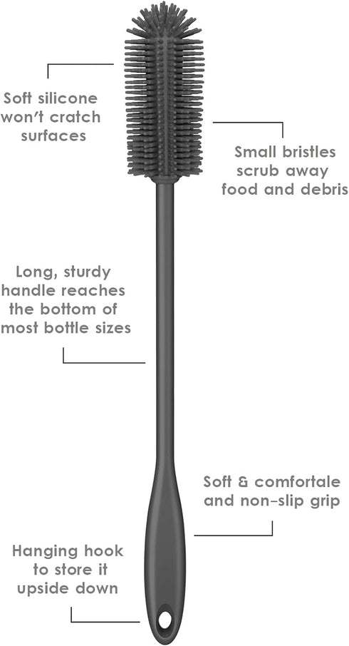 Purtribe (1 Pack, Silicone Bottle Brush, Water Bottle Cleaner Brush with Long Handle, Perfect for Cleaning Narrow Neck