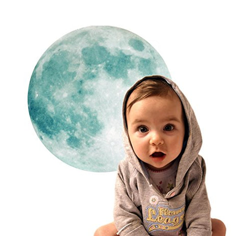 Glow in The Dark Moon Wall Decals, 11.8 Inch Luminous Sticker, Perfect Ceiling or Wall Decor for Kids' Bedroom