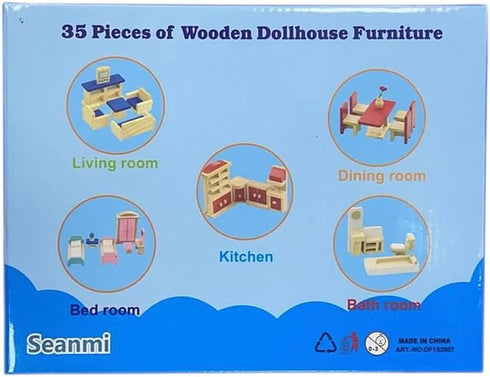 5 Sets, 1:12 35 Seanmi Wooden Dollhouse Furniture - Scale Doll House Furnishings, Pieces of Dollhouse Accessories