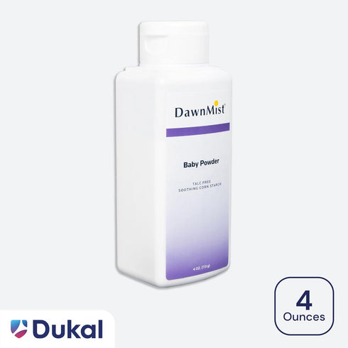 4 oz. Pack 2 Dukal DawnMist Baby Powder Cornstarch Formula, of Gentle, Softening Powder for Babies, Adults, and Daily
