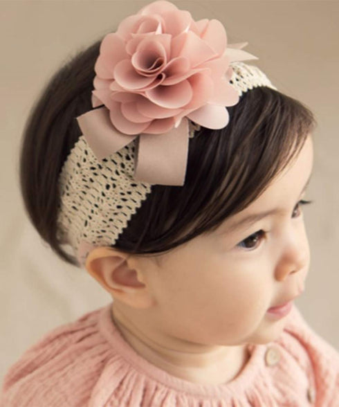 Denifery Baby Girls Cute Headband Elastic Lace Hair Band with Pink Flower Hair Accessories