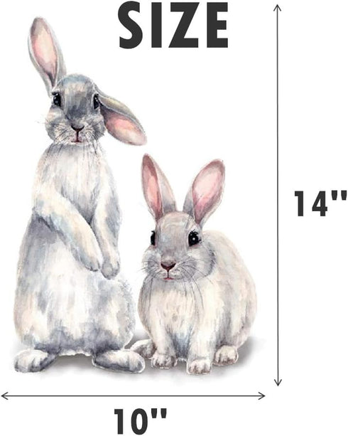 ROFARSO Lifelike Lovely Cute Two Bunnies Rabbits Animal Wall Stickers Removable Wall Decals for Nursery Baby Bedroom
