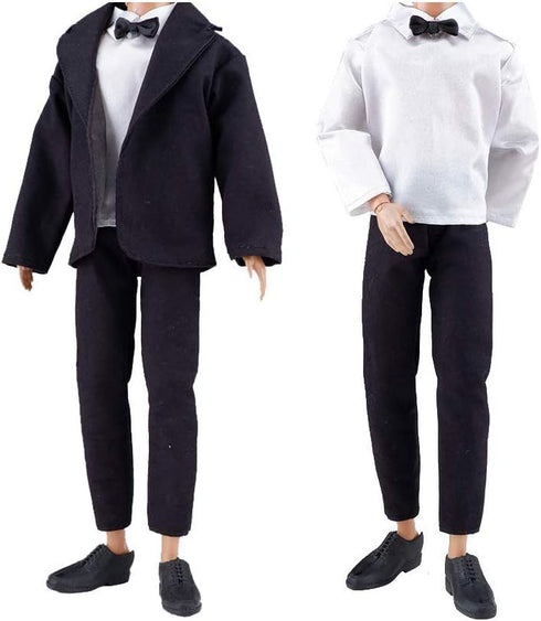 E-TING Wedding Set Beautiful Gown White Bride Dress Clothes with Veil and Groom Business Suit Outfit for Boy Girl Dolls(Doll Not Included)