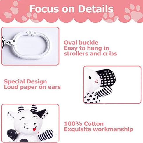 Baby Car Seat Toys - Black White Stroller Toy Stretch Plush Toys for Crib Mobile - Newborn Sensory Toy