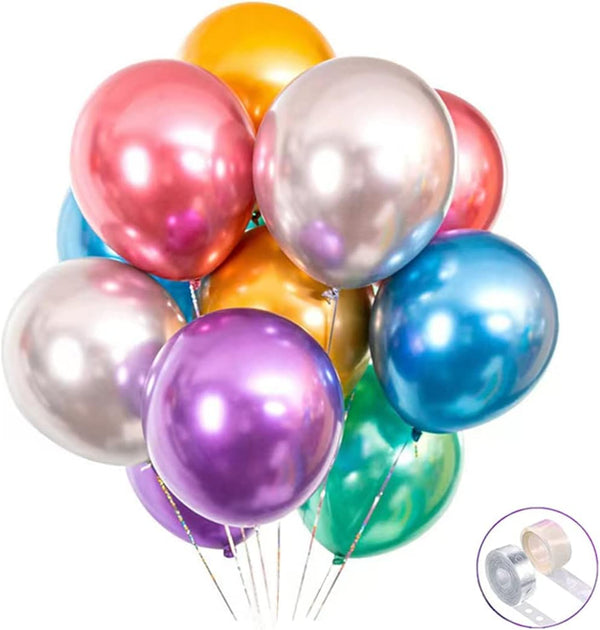 Colorful Party Balloons, 100pcs 12inch Chrome Metallic Helium Balloons for Birthday and Wedding Decoration