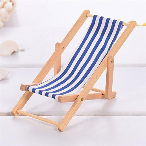 3pcs 1:12 Miniature Foldable Wooden Beach Chair, Mini Deck Chair, Indoor Outdoor Furniture Accessories with Red/Blue