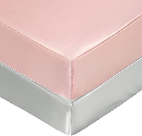 SiinvdaBZX 2 Pcs Satin Mini Crib Sheets 38 x 24In, Silky Soft Mini Portable Crib Sheets Mattress Cover Portable Playard Sheets with 5In Deep Pocket, Great for Baby Hair (Light Grey & Pink) by SiinvdaBZX