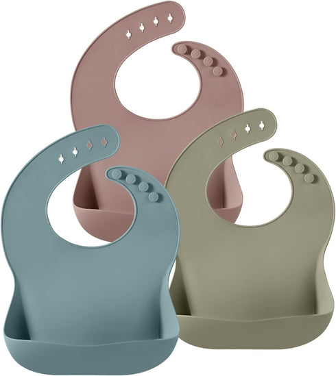 PandaEar 3 Pack Silicone Bibs for Babies - Waterproof, BPA Free, Soft