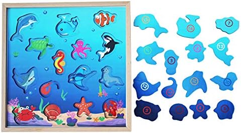 TOWO Wooden Fishing Game Magnetic Fishing Puzzles with Numbers, Educational Toys for 3 Years Old