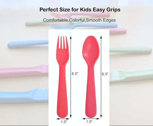 16 Pcs Kids Utensils Set - Reusable Plastic Forks and Spoons, Durable Toddler Silverware Cutlery for Lunch Box, BPA Free