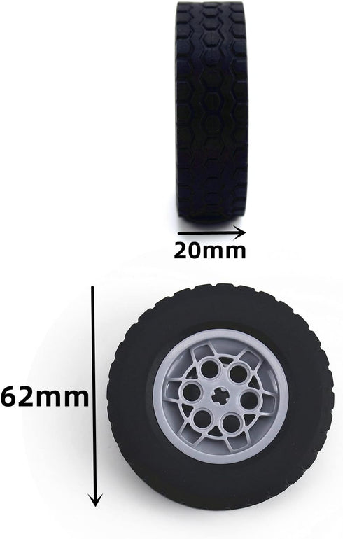 Technical Tires and Wheels Set Compatible with Major Brand Building Block Brick Toy Accessories Technical Parts Tyres Dia 62x20 (4pcs)