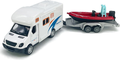 Metanyl 3 4 5 6 7 Motorhome Camper Trailer Towing Speed Boat Model Diecast Toys for Boys Pull Back RV Toy Vehicle
