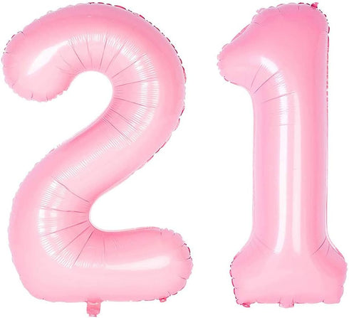 Number 21 Foil Jumbo Digital Mylar Balloons, 40inch 21st Birthday Party Decorations, Pink Balloon Supplies