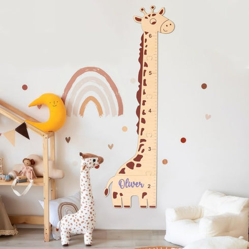 Customizable Giraffe Height Chart - Wooden Growth Ruler for Kids' Rooms