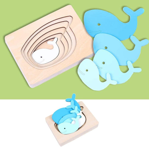 Kid Wooden Puzzles, Multi-Layered Gradient Whale Animal Puzzles, Cartoon 3D Jigsaw Brain Teaser Toys