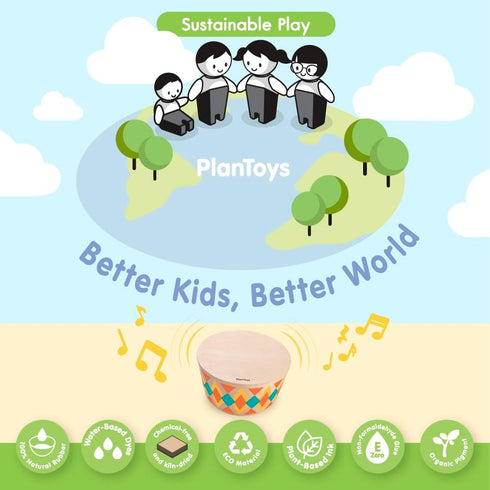 PlanToys Rhythm Box, Sustainably-Made Toddler Drums for Creativity and Fine Motor Skills, Natural Wood