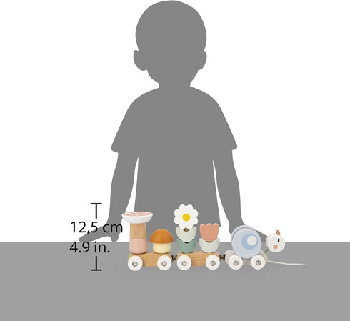 2 10 12 J04010, Janod Snail Train - Wagons and Pieces Including Removable Rattle - Pull Toy - Wood and Water Painting