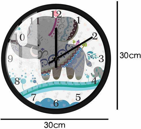 Geek Alerts Little Animals Cartoon Elephants Wall Clock with Sound Control LED Night Light Animal Metal Frame Silent
