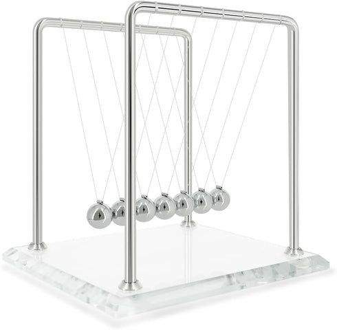Newton's Cradle Pendulum with 7 Balls - Balance Ball 60+ Sec Swingtime Glass Base Science Gadget for Home & Office