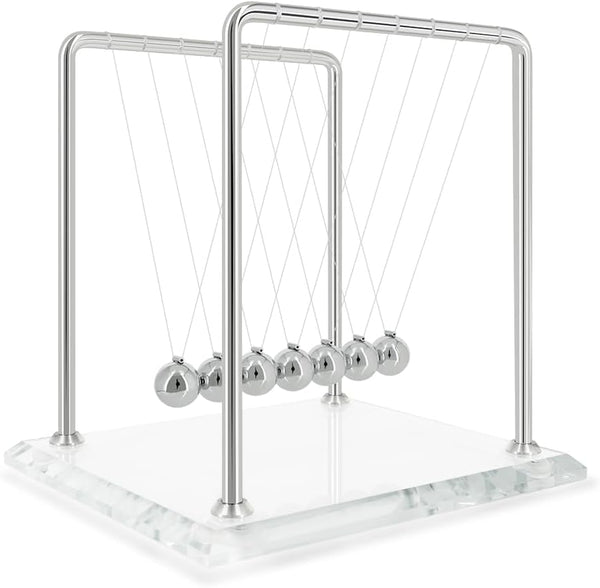Newton's Cradle Pendulum with 7 Balls - Balance Ball 60+ Sec Swingtime Glass Base Science Gadget for Home & Office