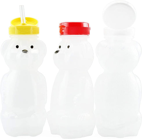 Cornucopia Brands Honey Bear Straw Cups, 3-Pack, 8-Ounce Therapy Sippy Bottles with Flexible Straws