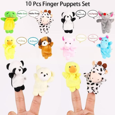 10Pcs Soft Plush Animals Finger Puppets Set for Kids, Mini Plush Figures Toy Assortment for Party Favors and Playtime