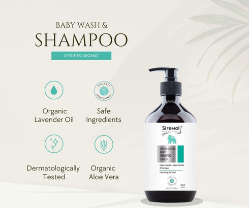 Organic Baby Shampoo & Body Wash - Cosmos Certified, Dermatologist Tested, Detangling, Sensitive & Tear-Free Natural Formula, Clean Ingredients, 13.5oz