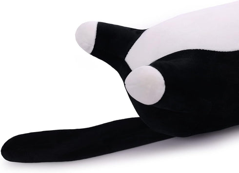 Long Plush Cat Toy Pillow - Stuffed Animal for Kids and Girls (Black&White, 50cm/19.7in)