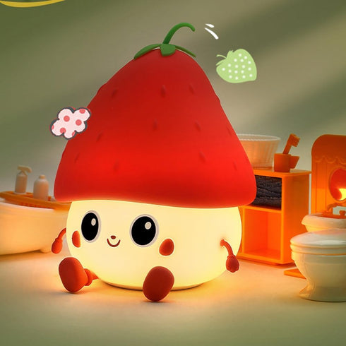 2 Strawberry Night Light, Cute Fruit Night Lamp for Kids Bedroom USB Rechargeable Lamps Brightness Levels, Nursery