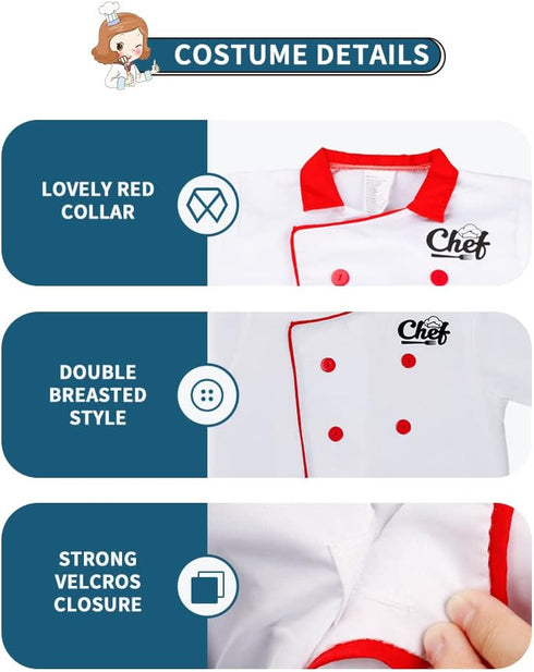 Set Chef Costume for Kids, Cook Role Play Dress -Up With Realistic Kitchen Toys, Pretend Chef Outfit for Halloween