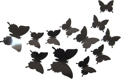 12Pcs 3D Butterfly Removable Wall Decals, DIY Home Decorations, Art Decor Stickers for Kids Bedroom, Black