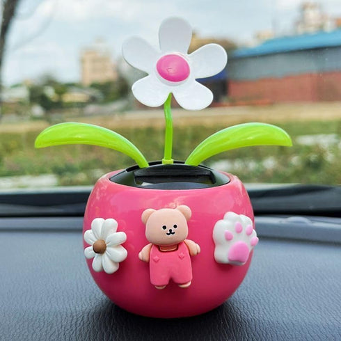 Rose Red Solar Dancing Flower Car Dashboard Decorations - Funny Solar Powered Flower Pot Swinging Toy for Decor