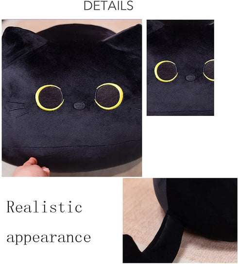Black Cat Stuffed Animal Plush Toy - Creative Cat Shape Soft Pillow Toys, Gifts for Kids, 25cm