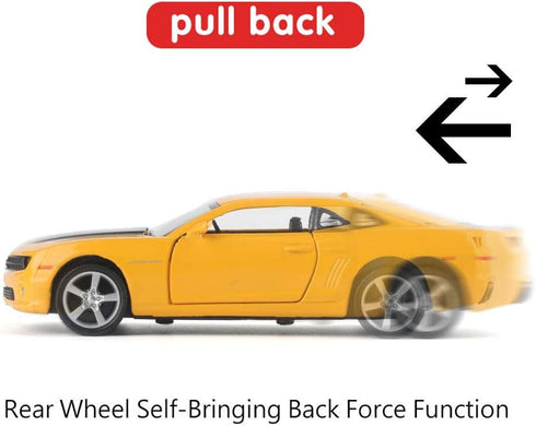 1/36 Scale Chevrolet Camaro Casting Car Model, Bumblebee Zinc Alloy Toy Car for Kids, Pull Back Vehicles (Yellow)